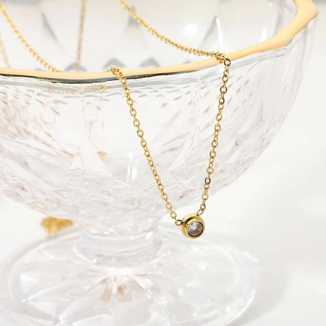 Gold-Plated Stainless Steel Cubic Zirconia Necklace for Women