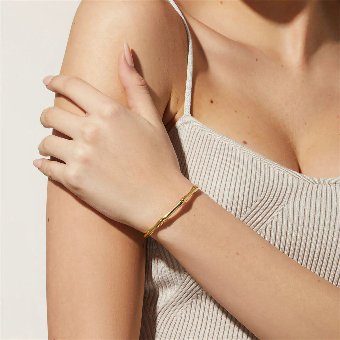 Gold-Plated Open Cuff Bangle Bracelet for Women