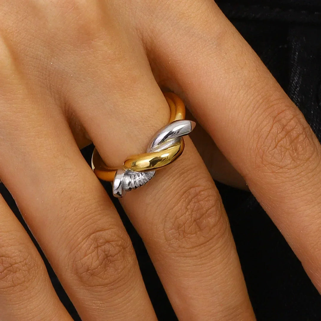 Gold-Plated Silver-Tone Twisted Ring for Women