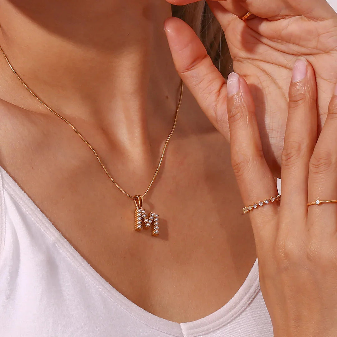 Gold-Plated Initial Letter Necklace with Freshwater Pearls