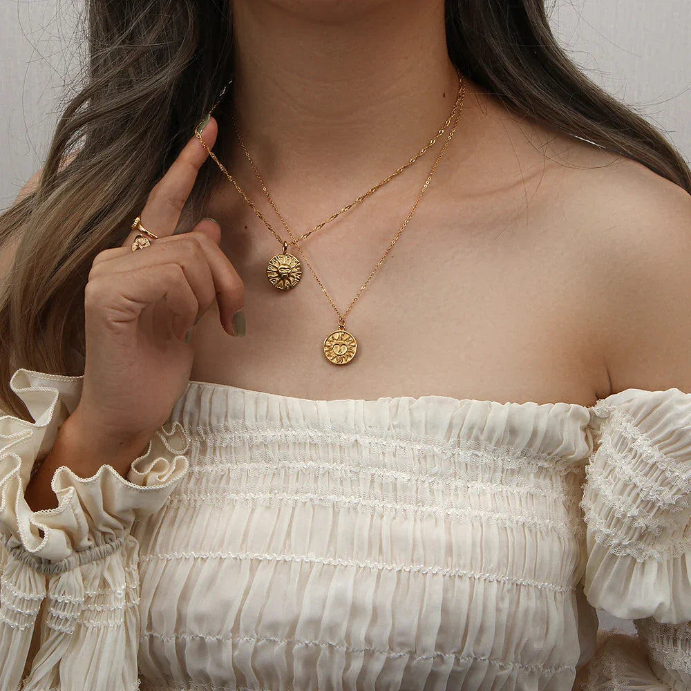 Gold-Plated Sun Pendant Necklace For Women