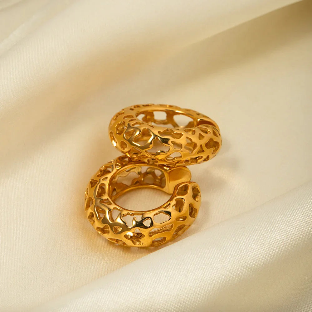 Gold-Plated Hollow Lace Earrings for A Luminous Statement