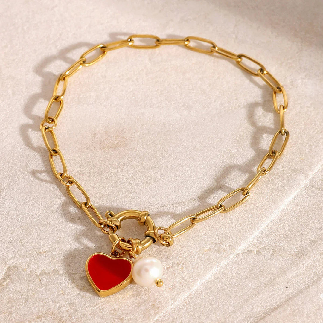 Gold-Plated Faux Pearl Charm Bracelet for Women