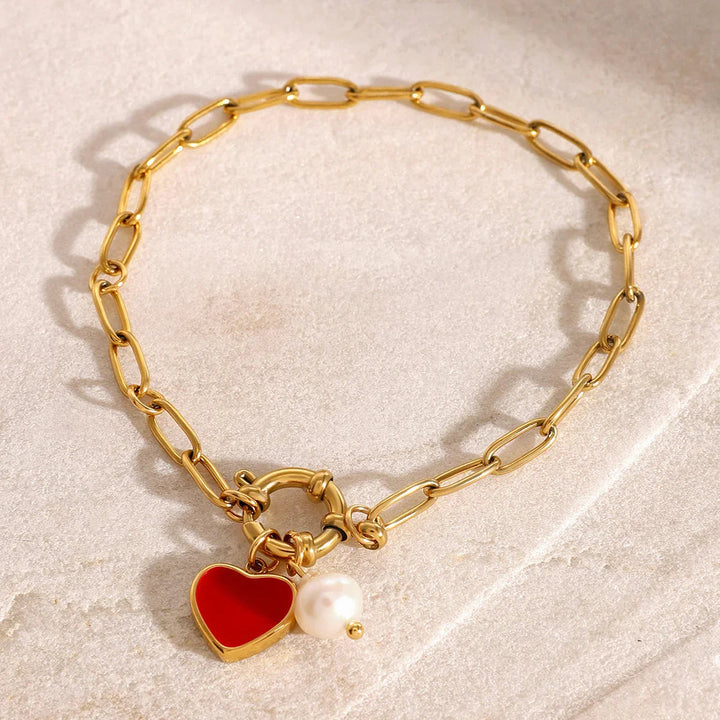 Gold-Plated Faux Pearl Charm Bracelet for Women