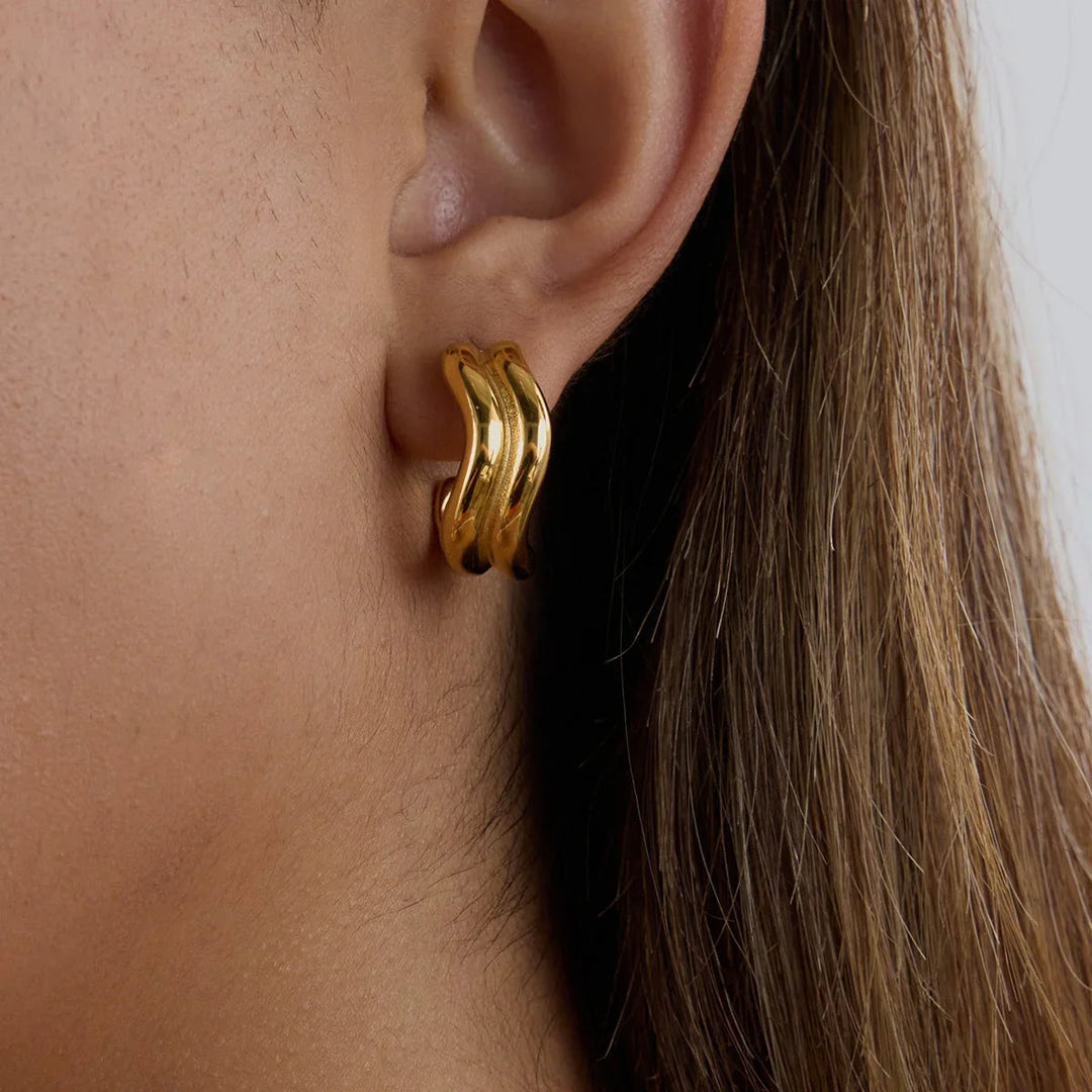 Gold Plated Stainless Steel Double Curve Hoop Earrings for Women