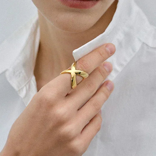 Gold-Plated Cross Ring for Women