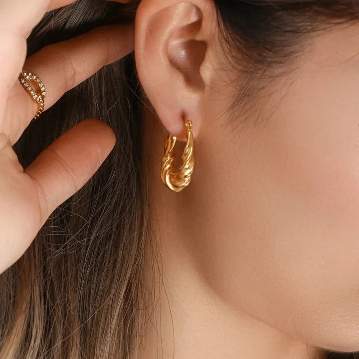 Gold-Plated Twisted Hoop Earrings for Women