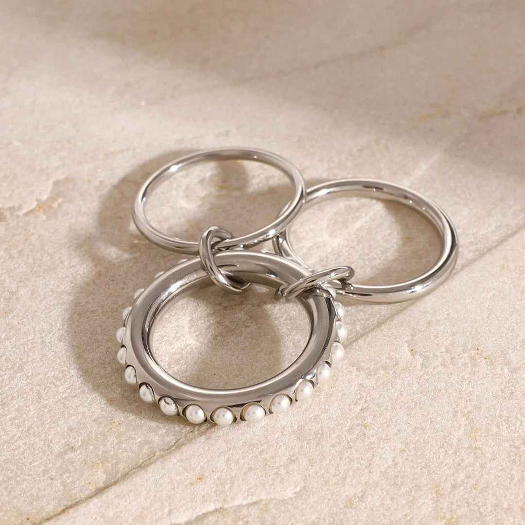 Gold-Plated Faux Pearl Stackable Ring for Women