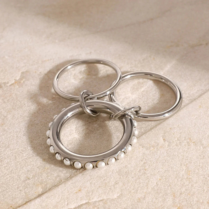 Gold-Plated Faux Pearl Stackable Ring for Women