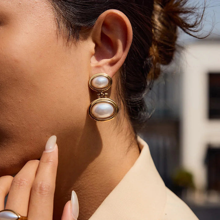 Gold Plated Faux Pearl Drop Earrings for Women