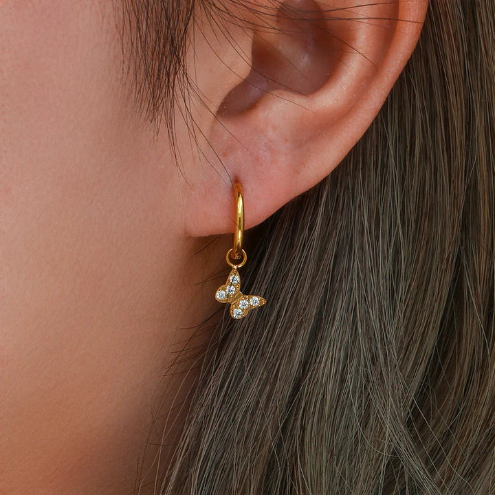 Gold-Plated Diamond Drop Hoop Earrings For Women