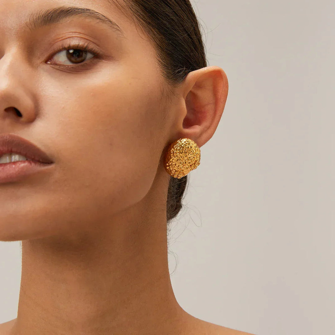Gold-Plated Hammered Dome Earrings Capture antique-inspired beauty