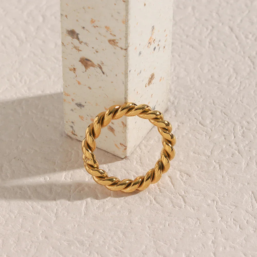 Gold-Plated Rope Texture Ring for Women