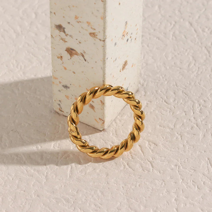 Gold-Plated Rope Texture Ring for Women