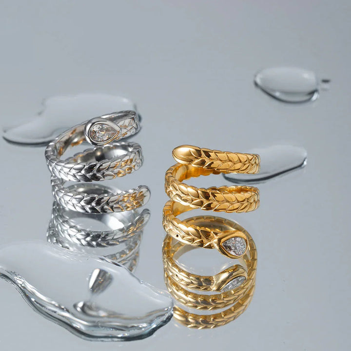 Gold-Plated Serpent Ring with Sparkling Diamond Simulant Accent