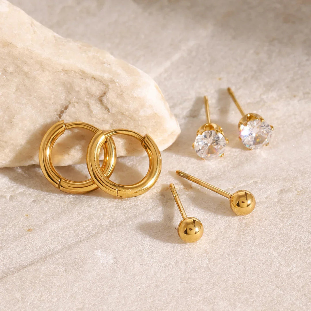 Gold-Plated CZ Hoop and Stud Earring Set