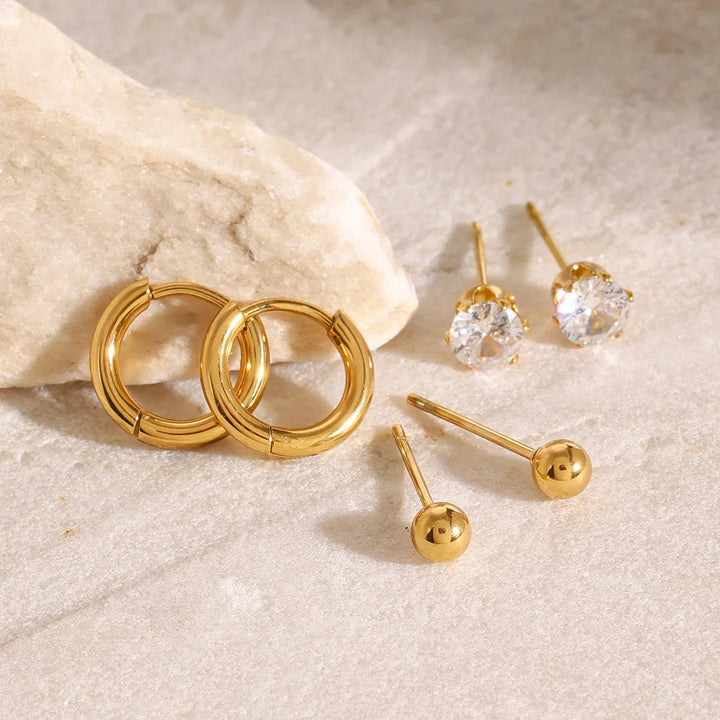 Gold-Plated CZ Hoop and Stud Earring Set