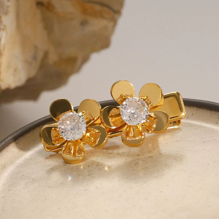 Gold-Plated Diamond Simulant Petal Hair Clip