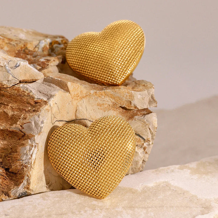 Gold-Plated Textured Heart Earrings