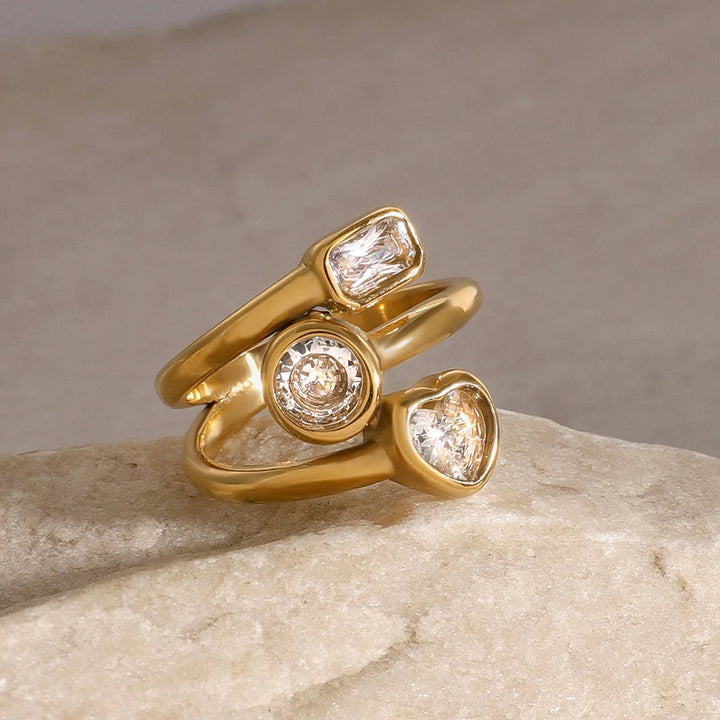 Gold-Plated CZ Layered Ring for Women