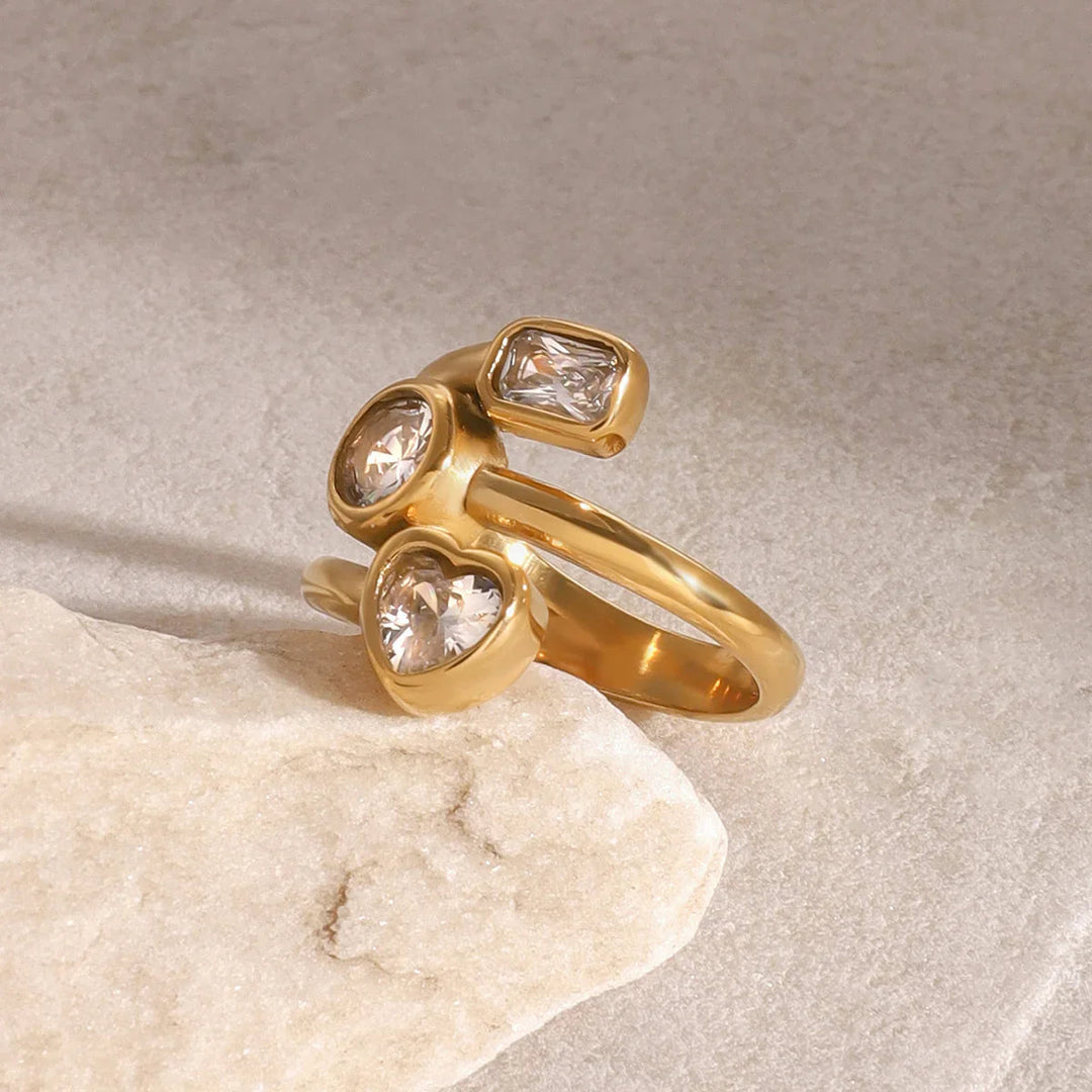 Gold-Plated CZ Layered Ring for Women