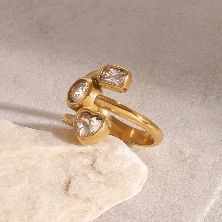 Gold-Plated CZ Layered Ring for Women