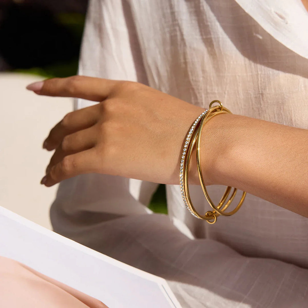 Gold Plated Cubic Zirconia Bangle Bracelet for Women