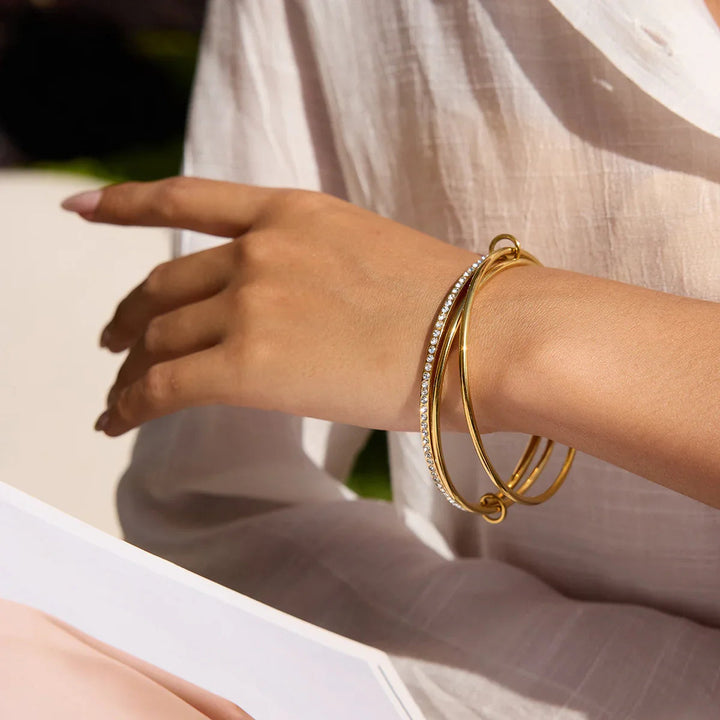 Gold Plated Cubic Zirconia Bangle Bracelet for Women