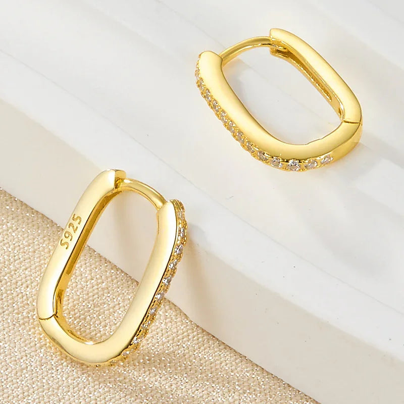 Gold-Plated CZ Oval Hoop Earrings