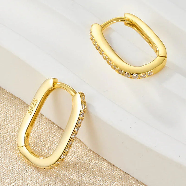 Gold-Plated CZ Oval Hoop Earrings