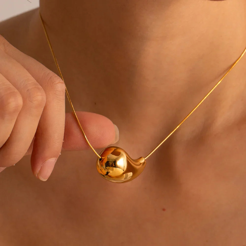 Gold-Plated Teardrop Necklace with Stainless Steel