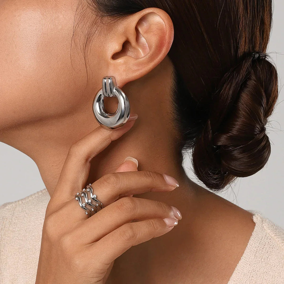 Silver-Plated Stainless Steel Hoop Earrings