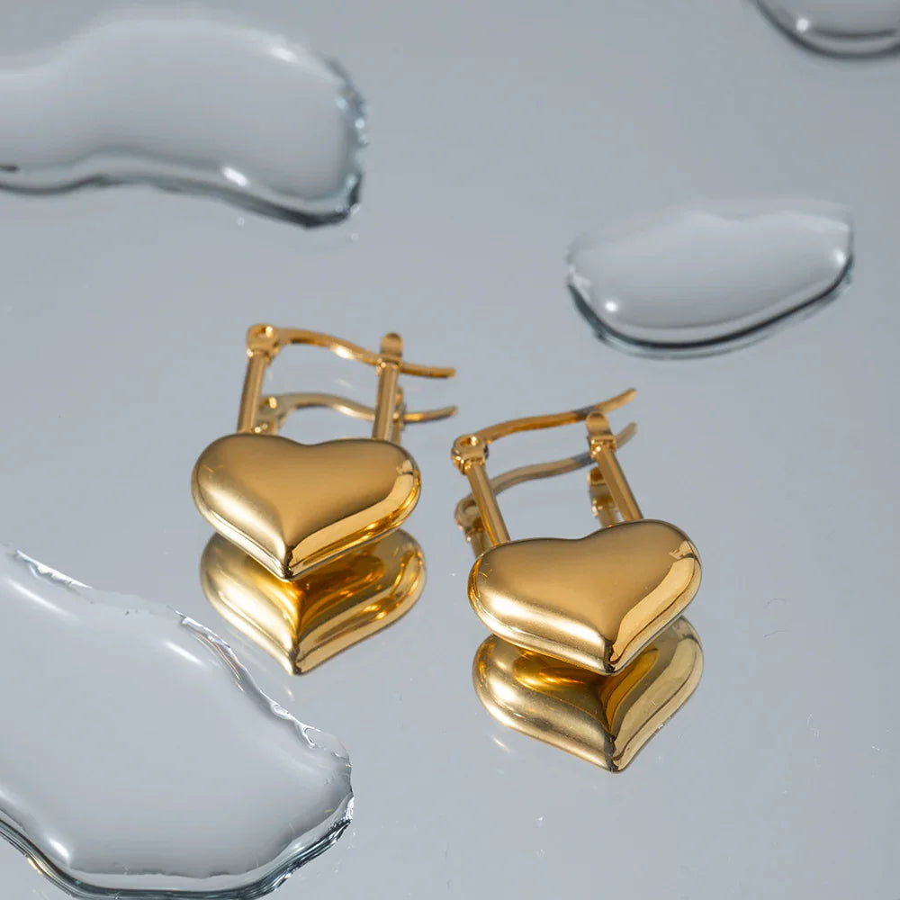 Gold-Plated Stainless Steel Heart Earrings