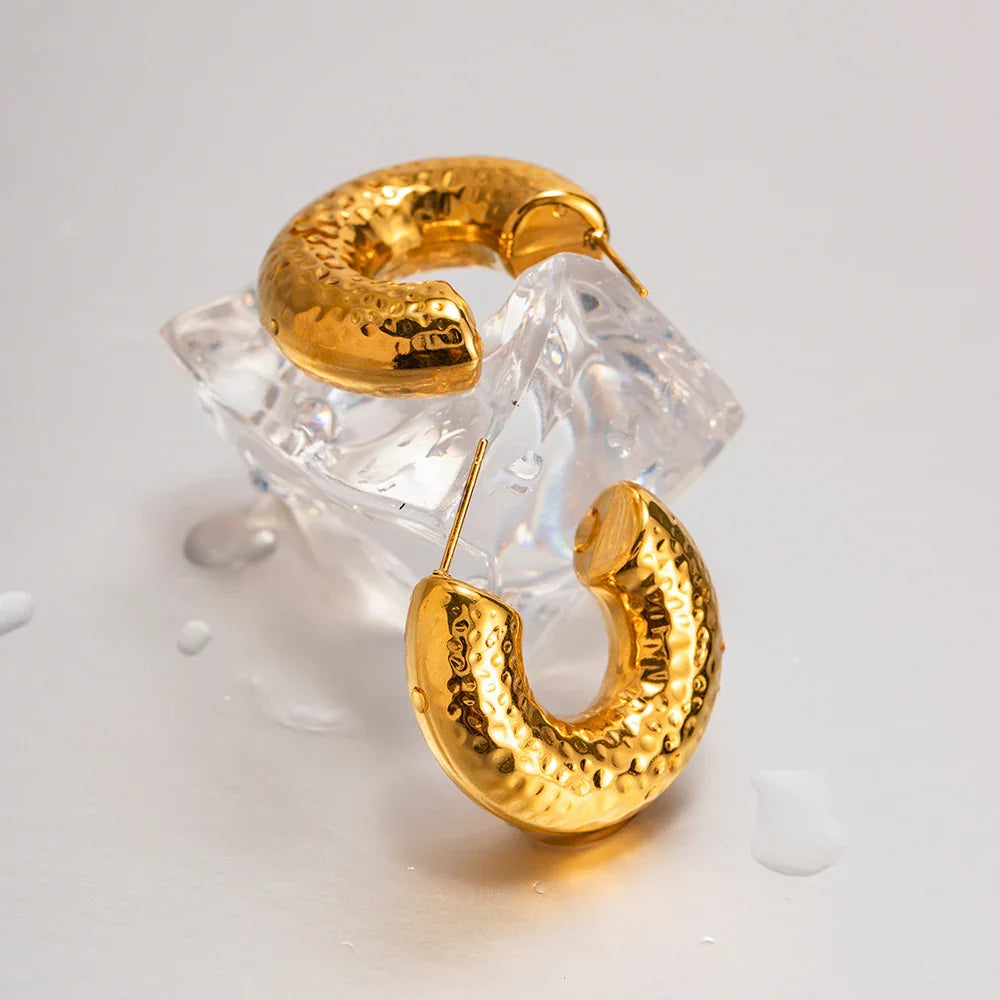 Hammered Gold-Plated Hoop Earrings