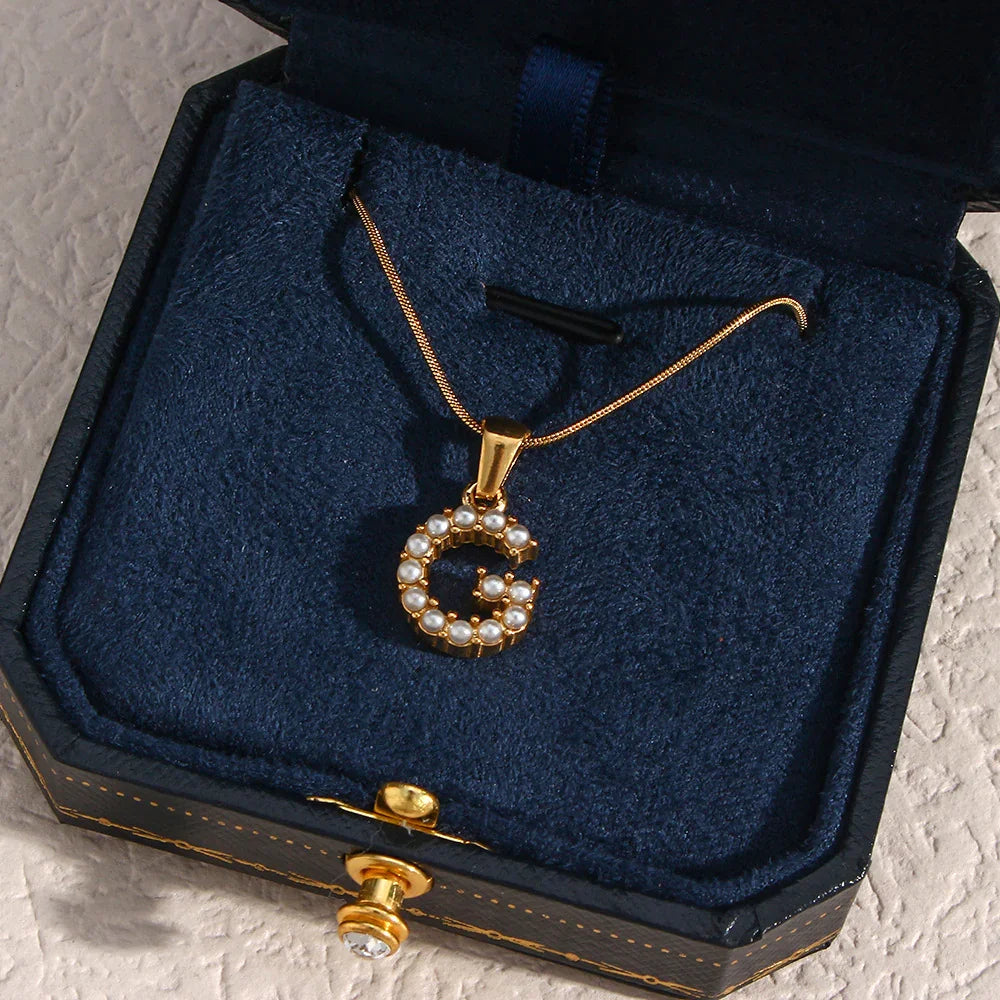Gold-Plated Initial Letter Necklace with Freshwater Pearls