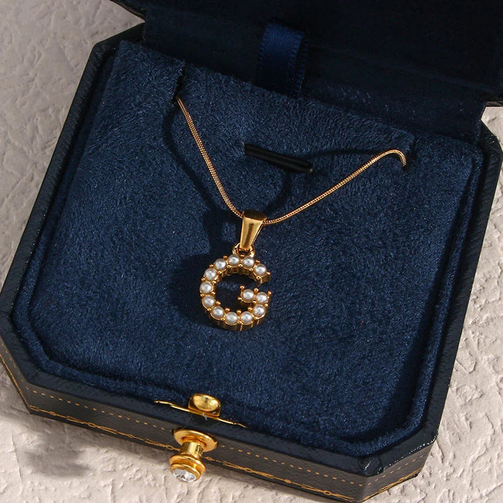 Gold-Plated Initial Letter Necklace with Freshwater Pearls