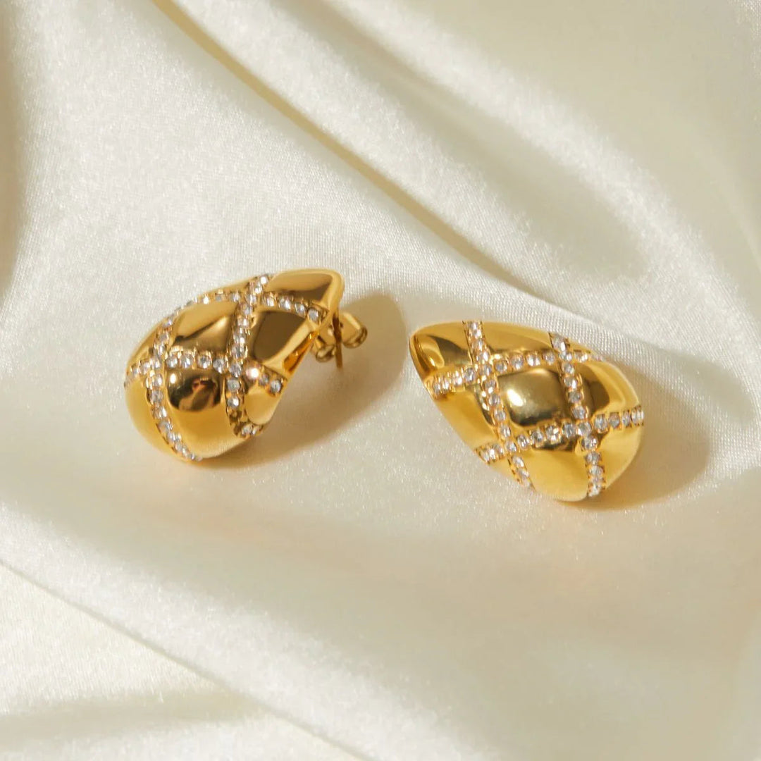 Gold-Plated Teardrop Earrings with Diamond Simulants