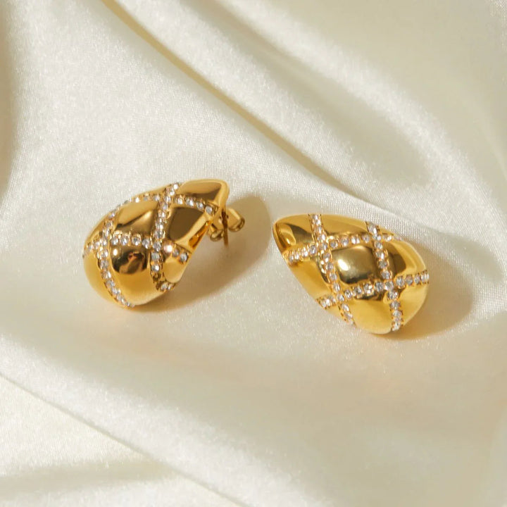 Gold-Plated Teardrop Earrings with Diamond Simulants
