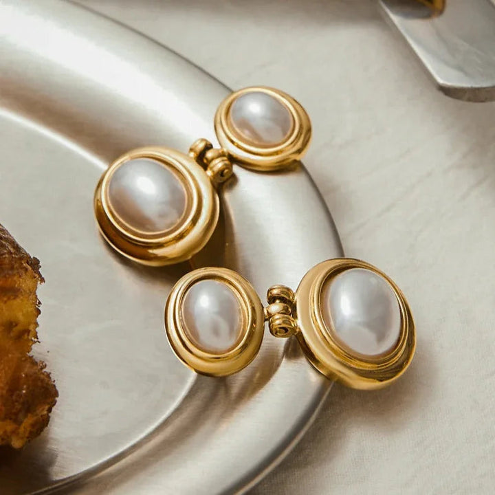 Gold Plated Faux Pearl Drop Earrings for Women