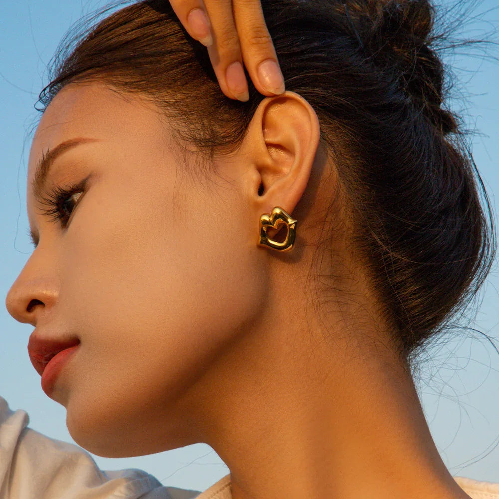 Gold-Plated Lip-Shaped Earrings with Touch of Gleaming Gold