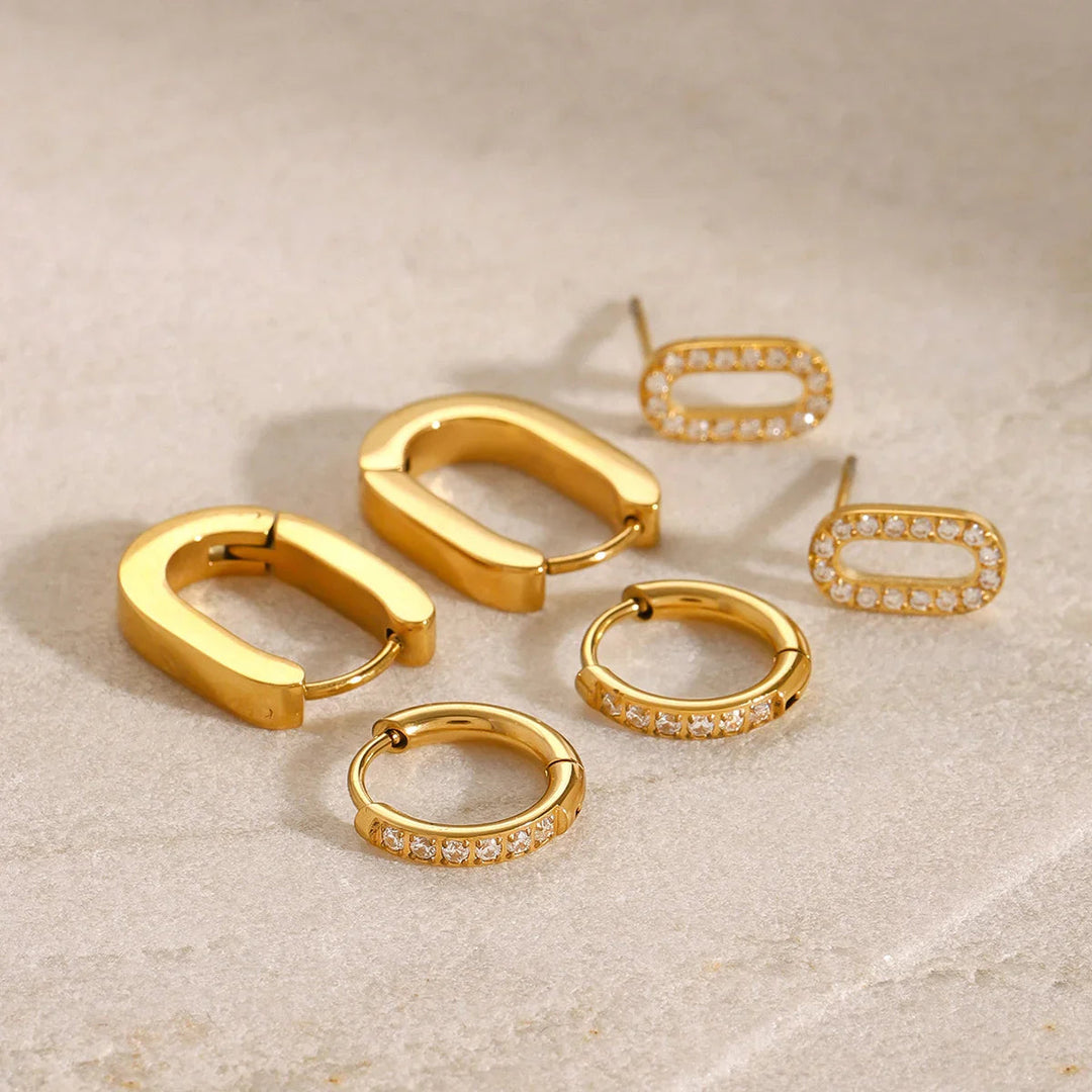 Gold-Plated CZ Hoop Earring 3-Piece Set