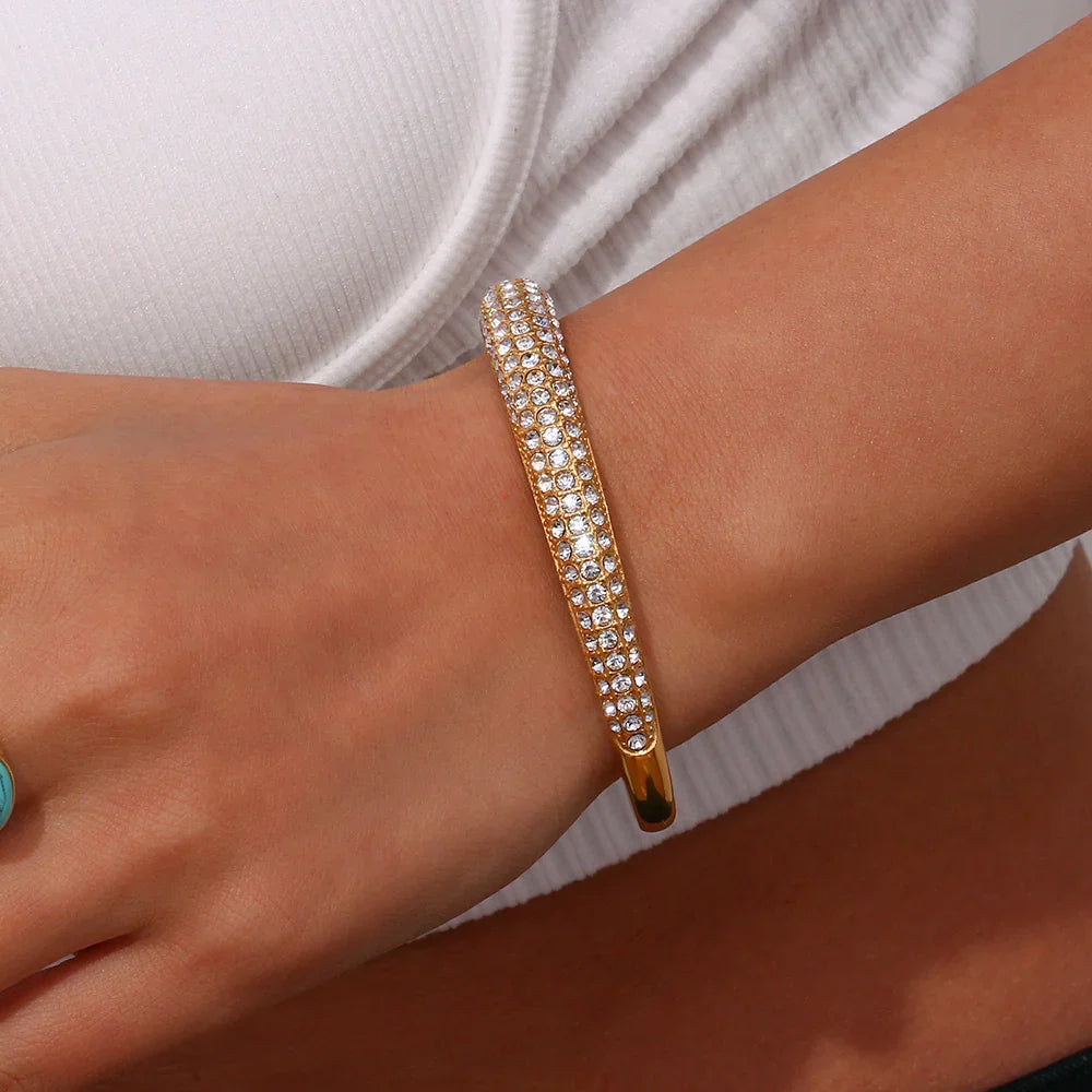 Gold-Plated CZ Cuff Bracelet For Women