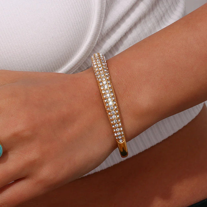 Gold-Plated CZ Cuff Bracelet For Women