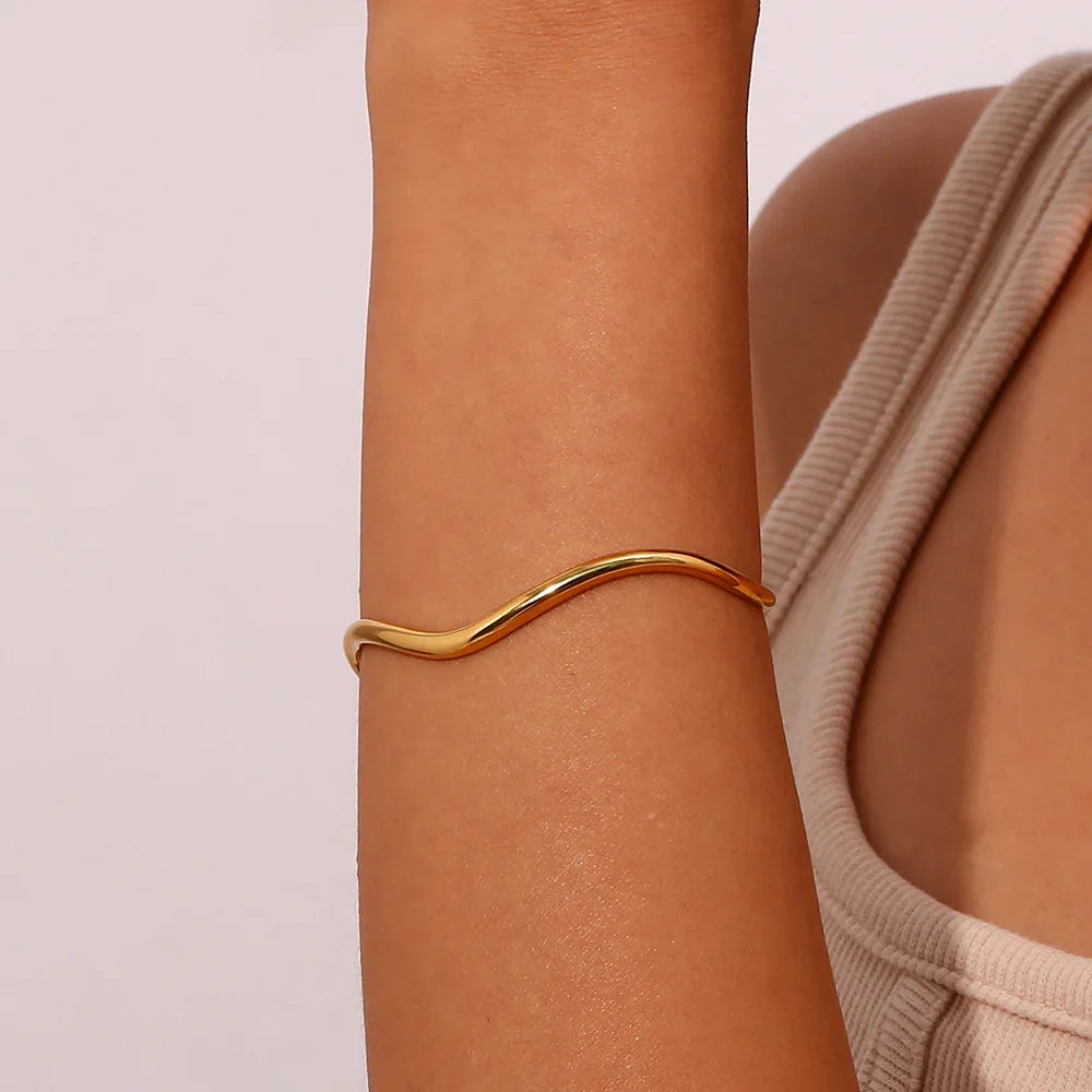 Gold-Plated Minimalist Cuff Bracelet for Women