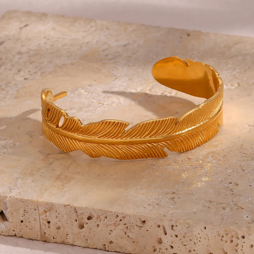 Gold-Plated Feather Bracelet For Women