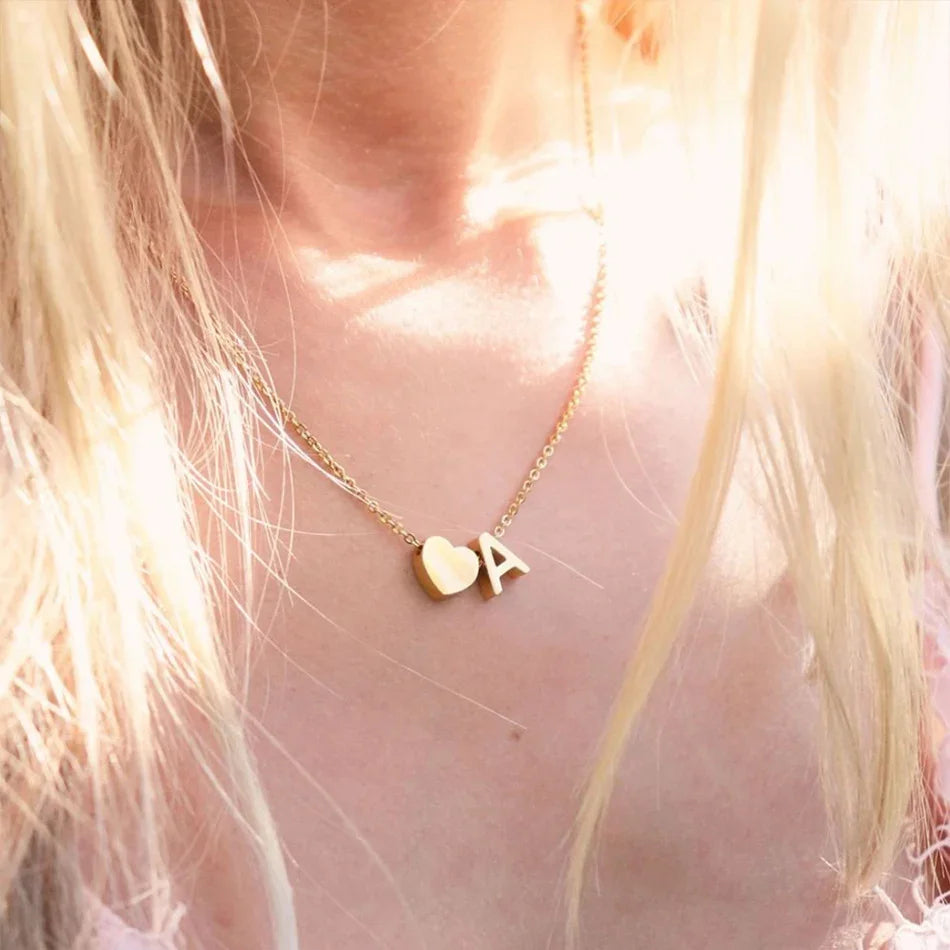 Gold-Plated Initial Heart Pendant Necklace