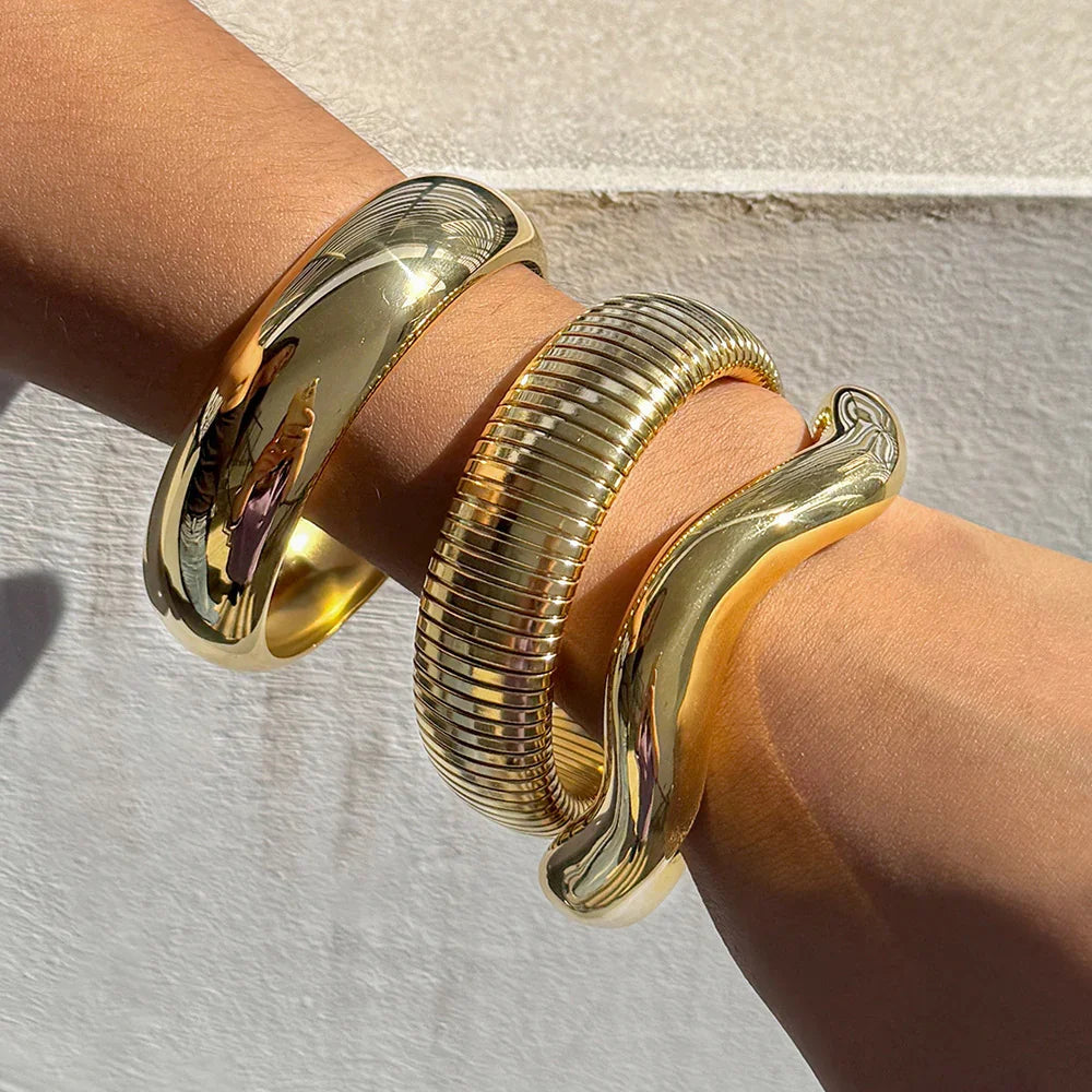 Gold Plated Stainless Steel Chunky Bangle Set