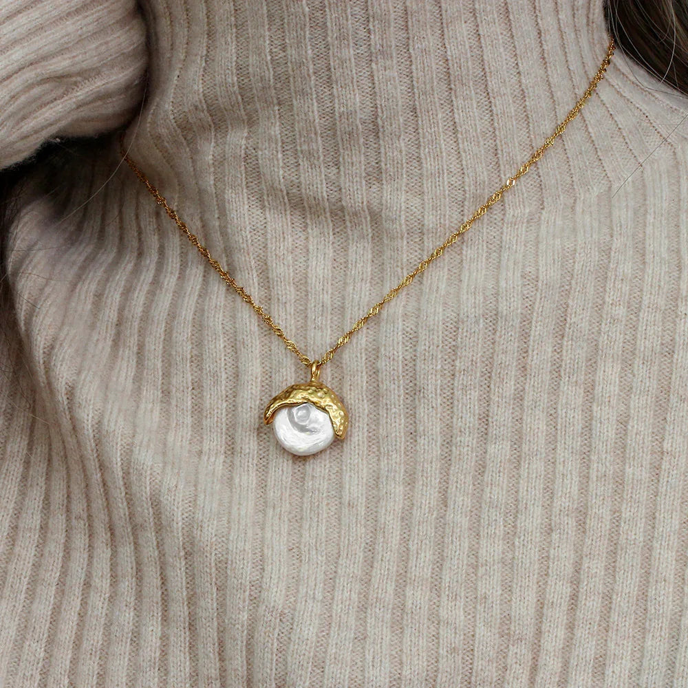 Gold-Plated Faux Pearl Necklace For Women
