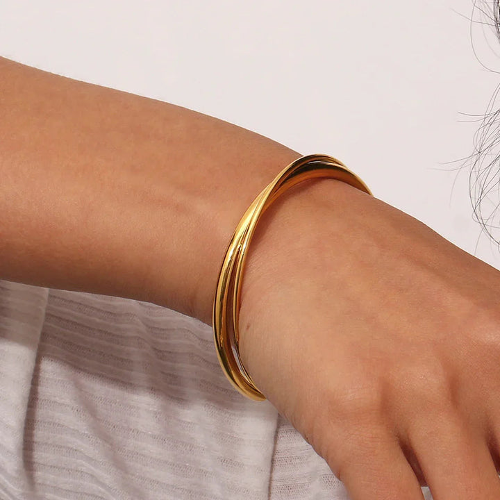 Gold-Plated Layered Bangle Bracelet for Women
