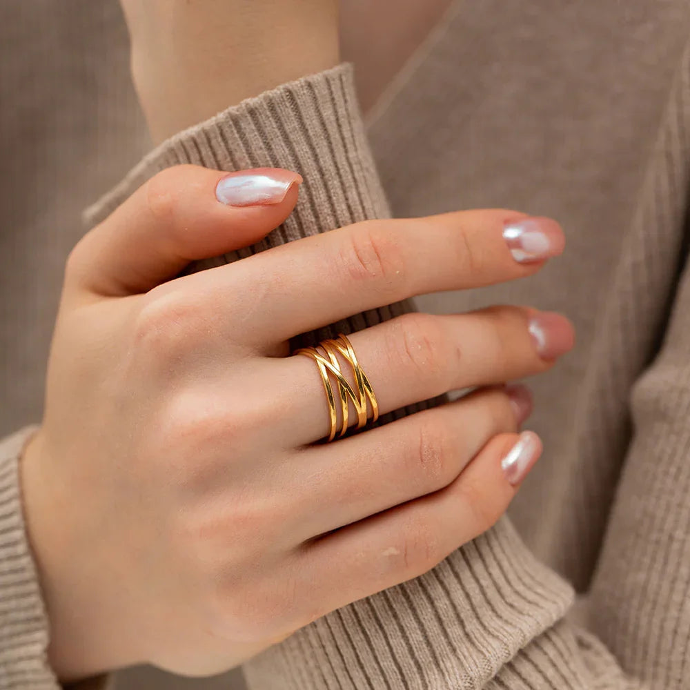 Gold-Plated Layered Ring with Textured Design